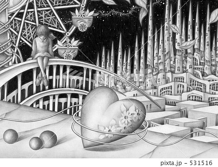 鉛筆画 モノクローム 都市風景 黒色のイラスト素材