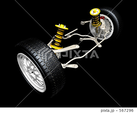 自動車 サスペンション 車パーツ 構造 タイヤの写真素材