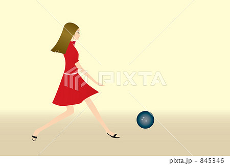 女性 ボーリング場 ボウリング 投げるのイラスト素材