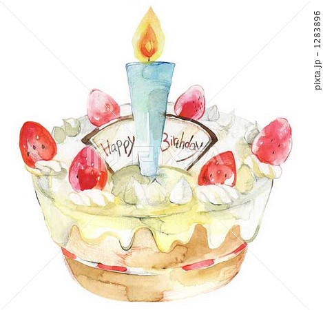 ショートケーキ ケーキ ホールケーキ 水彩の写真素材