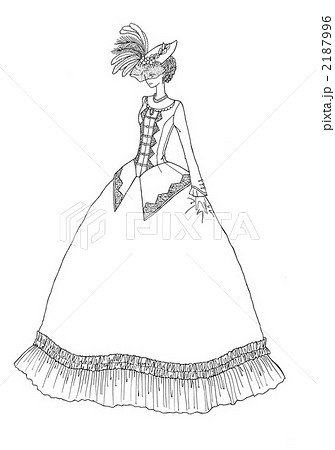 女性 ドレス 線画 白黒画 洋服のイラスト素材