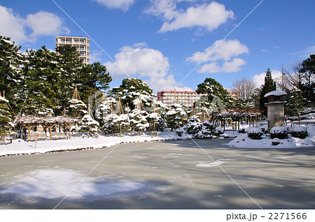 雪 庭園 雪景色 日本庭園の写真素材