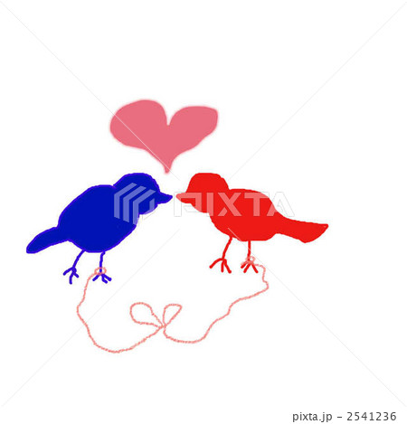 ハート イラスト 鳥 赤い糸のイラスト素材