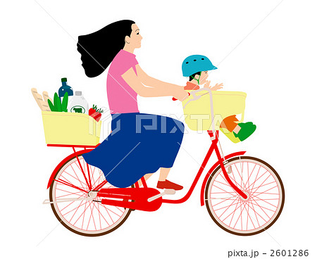 ママチャリ 母親 自転車 女性のイラスト素材