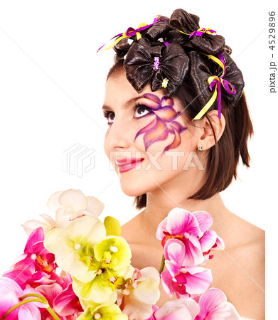 フェイスペイント フェイスペインティング ボディペイント 花の写真素材 フェイスペイント フェイスペインティング ボディペイント 花の写真素材