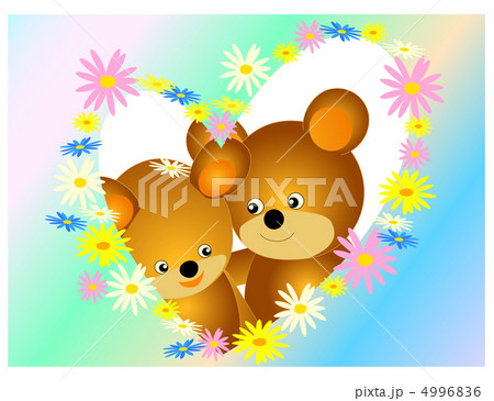 動物 クマ ラブラブ 花 キャラクターの写真素材