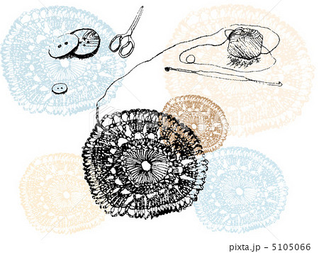 レース編み レース 手書き 手芸のイラスト素材