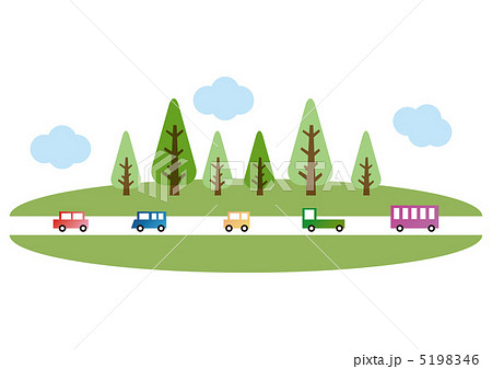 北欧自動車 乗り物 森林 バス 風景のイラスト素材