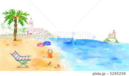 ビーチ 海 手書き 海水浴場の写真素材