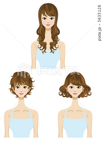 女性 人物 パーマ ミディアムヘアのイラスト素材