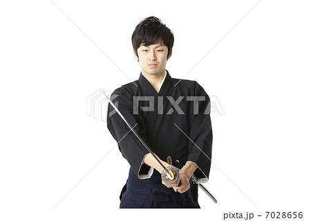 中段の構え 武道 刀の写真素材