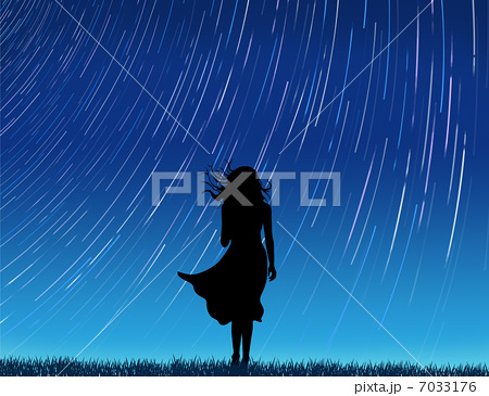 天体観測 星空 女性 星のイラスト素材 Pixta