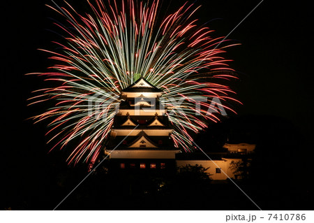 大洲城 花火 大洲市 愛媛県の写真素材