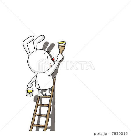 ウサギ かわいい 動物 ハシゴのイラスト素材