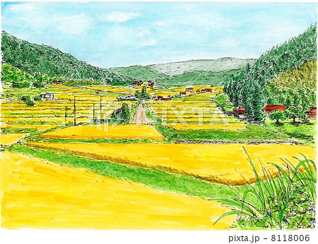 水彩画 里山 秋 風景画のイラスト素材 - PIXTA