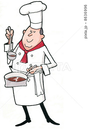 料理人 味見 男性 コック帽のイラスト素材