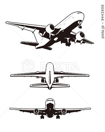 飛行機 シルエット 白バック ジャンボジェット機の写真素材
