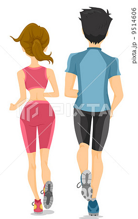 女性 ジョギング 後姿 走るのイラスト素材