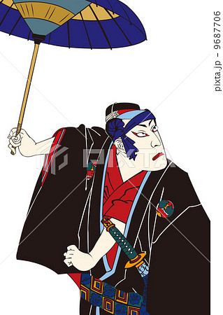 豊原 歌舞伎 傘 ポーズの写真素材