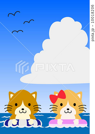 海水浴 海 猫 夏のイラスト素材