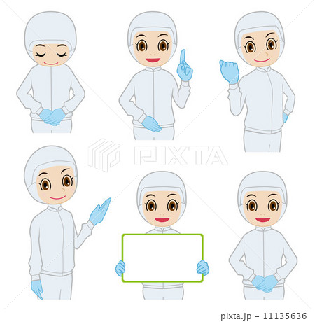 食品白衣 作業員 白衣 工場 ニトリル手袋 食品工場のイラスト素材