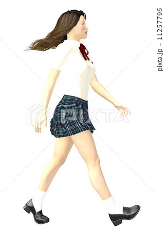 女子高生 女性 歩く 制服のイラスト素材
