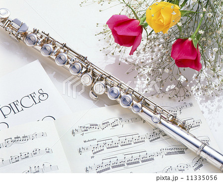 楽器 フルート 木管楽器 葉の写真素材