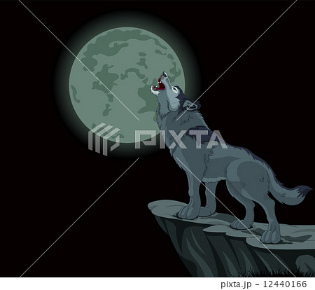 遠吠え オオカミ 月 イメージの写真素材