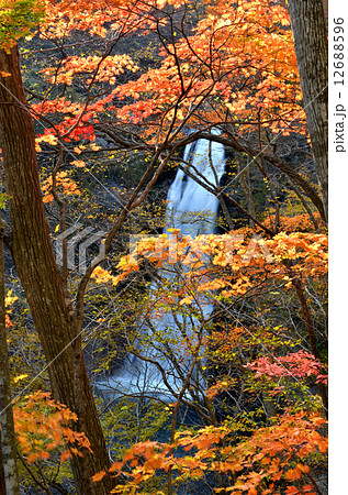 秋保大滝 紅葉の写真素材