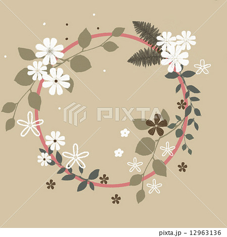葉っぱ リース 丸 花のイラスト素材