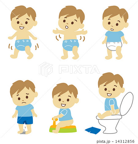 子供 男の子 トイレ 便器のイラスト素材