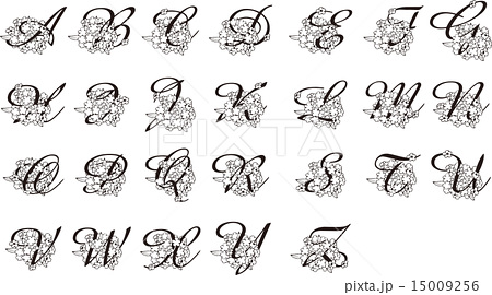 アルファベット 文字 装飾文字 花の写真素材