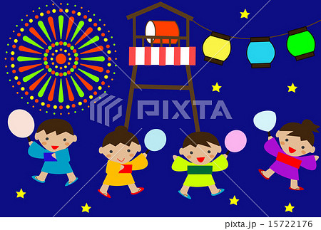 夏祭り 盆踊り やぐら 子供のイラスト素材