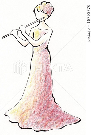 女性フルート奏者のイラスト素材