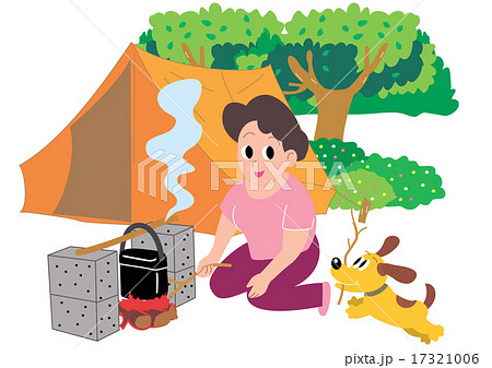 野外炊飯のイラスト素材