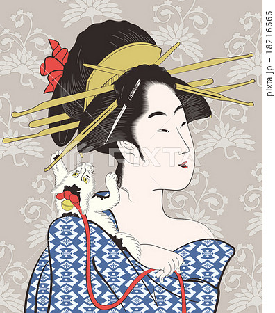 女性 花魁 イラスト 和 和風 美人画の写真素材
