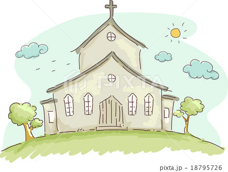 教会 チャペル 水彩 白バックのイラスト素材
