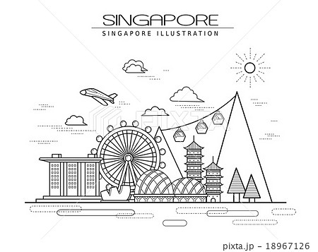 シンガポール 旅行 抽象 かわいらしいのイラスト素材