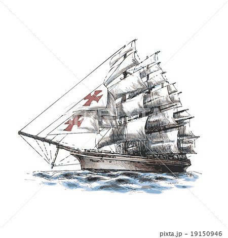 船 コロンブス コロンバス 手描きのイラスト素材