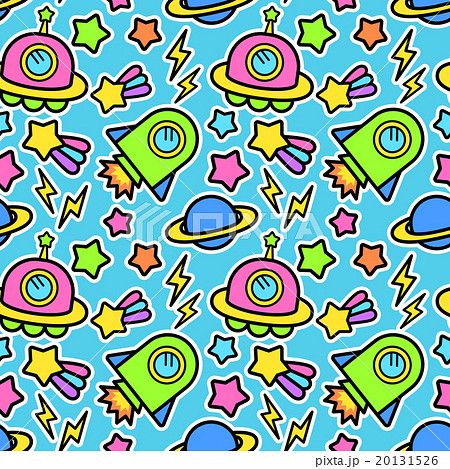 ポップでかわいい 宇宙 Ufo ロケット 惑星 柄シームレス 繋がる 繰り返し パターン 水色のイラスト素材 20131526 Pixta