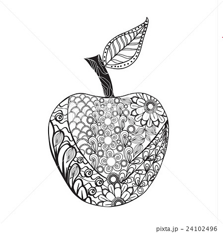 フルーツ リンゴ 白黒 スケッチのイラスト素材