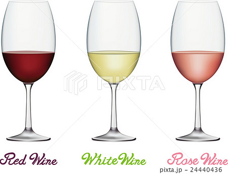 赤ワインと白ワインとロゼワイン ワイングラスセットのイラスト素材