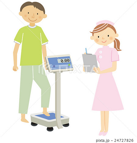 健康診断 男性 体重測定 体重計のイラスト素材