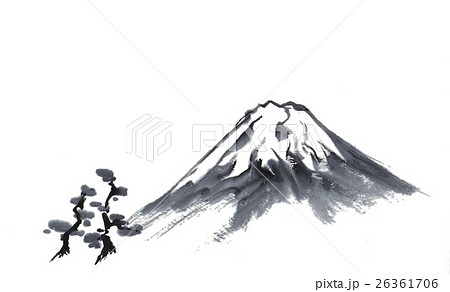 富士山 モノクロ 白黒 山のイラスト素材