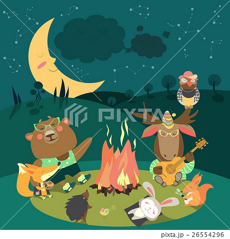 キャンプファイヤー 動物 うさぎ キャンプのイラスト素材