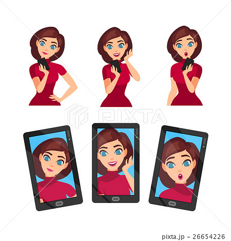 女性 スマートフォン 自撮り ポーズの写真素材