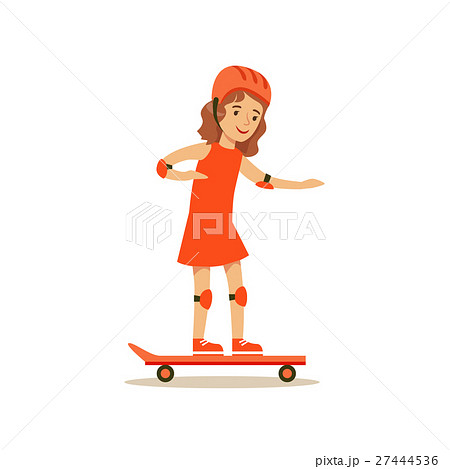 子供 女の子 スケートボード スケボーのイラスト素材