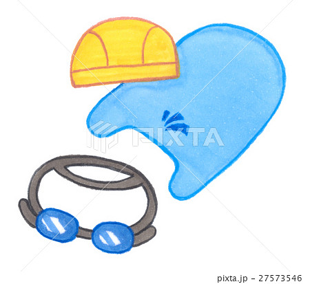 水泳の道具 ゴーグル 水泳帽 ビート板 のイラスト素材 27573546