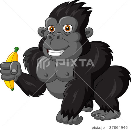 Cartoon Funny Gorilla Holding Bananaのイラスト素材