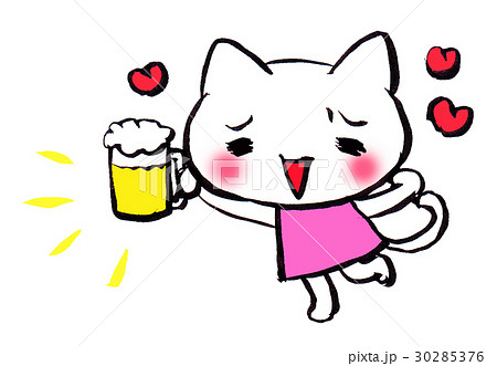 生ビール 猫 酒 イラストの写真素材